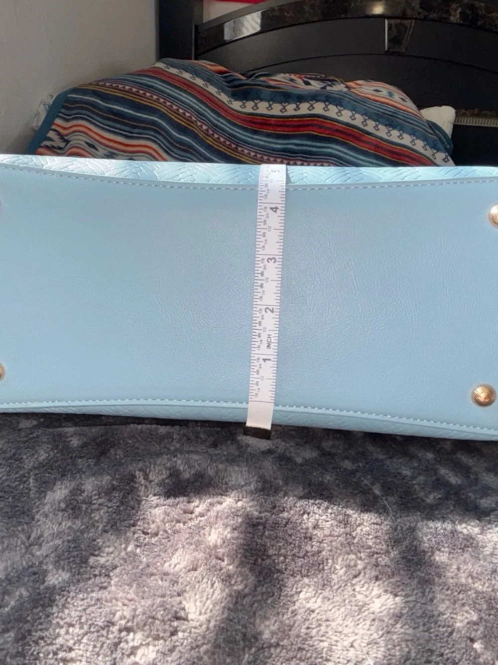 Elegant Light Blue Woven-Texture Satchel with Removable Strap